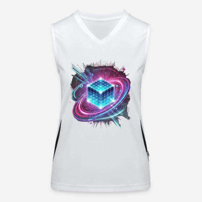 Futuristic Hologram Design – Glowing Cube Women's Functional Contrast Tank Top