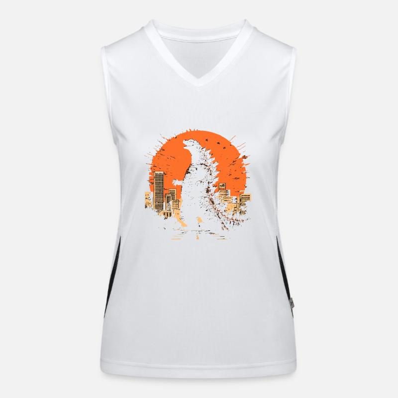 Kaiju Monster Design Sunset Geschenkidee Funktionelles Kontrast-Tank Top für Frauen