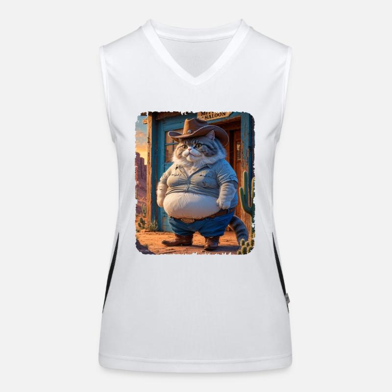 A cute and funny chubby cowboy cat Western Women's Functional Contrast Tank Top