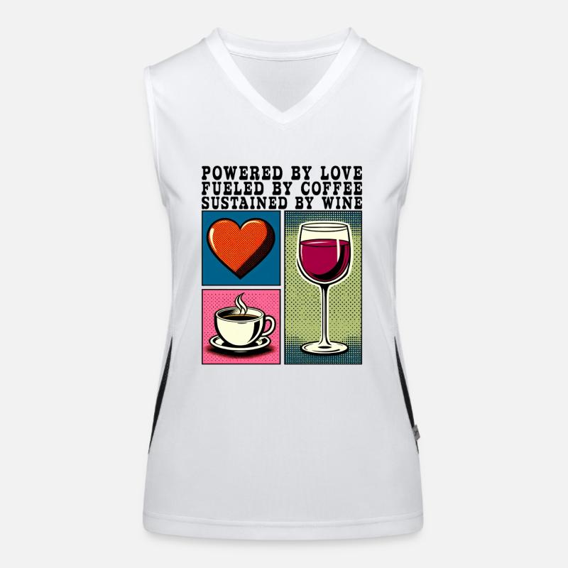 Powered By Love Coffee Wine Mutter Geschenk Funktionelles Kontrast-Tank Top für Frauen