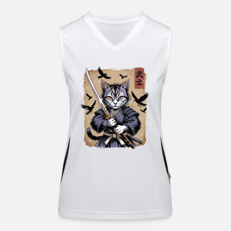 Japanese Ukiyo-e Art Kawaii Samurai Cat Art Women's Functional Contrast Tank Top
