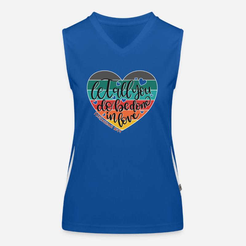 Christliches Design Lass alles, was du tust, in Liebe getan werden 2 Funktionelles Kontrast-Tank Top für Frauen