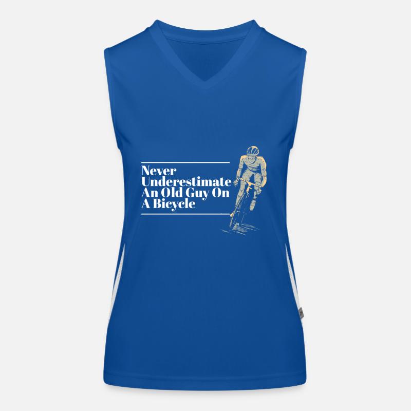 Never Underestimate An Old Guy on a Bicycle Funktionelles Kontrast-Tank Top für Frauen
