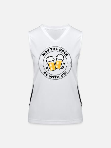 May The Beer Be With Us! (Spruch / 3C / POS) - Funktionelles Kontrast-Tank Top für Frauen - Weiß/Schwarz - Vorne