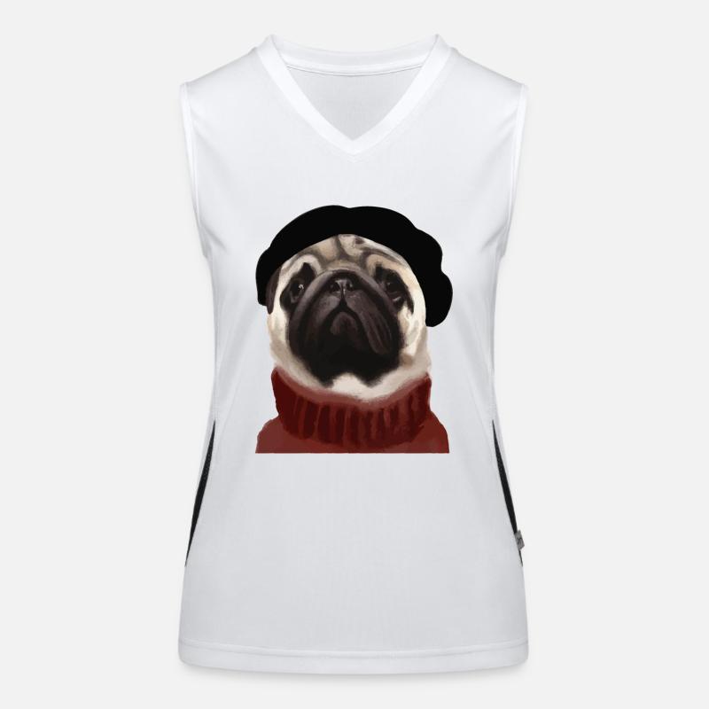 Mops Hund mit Mütze und Pullover Funktionelles Kontrast-Tank Top für Frauen