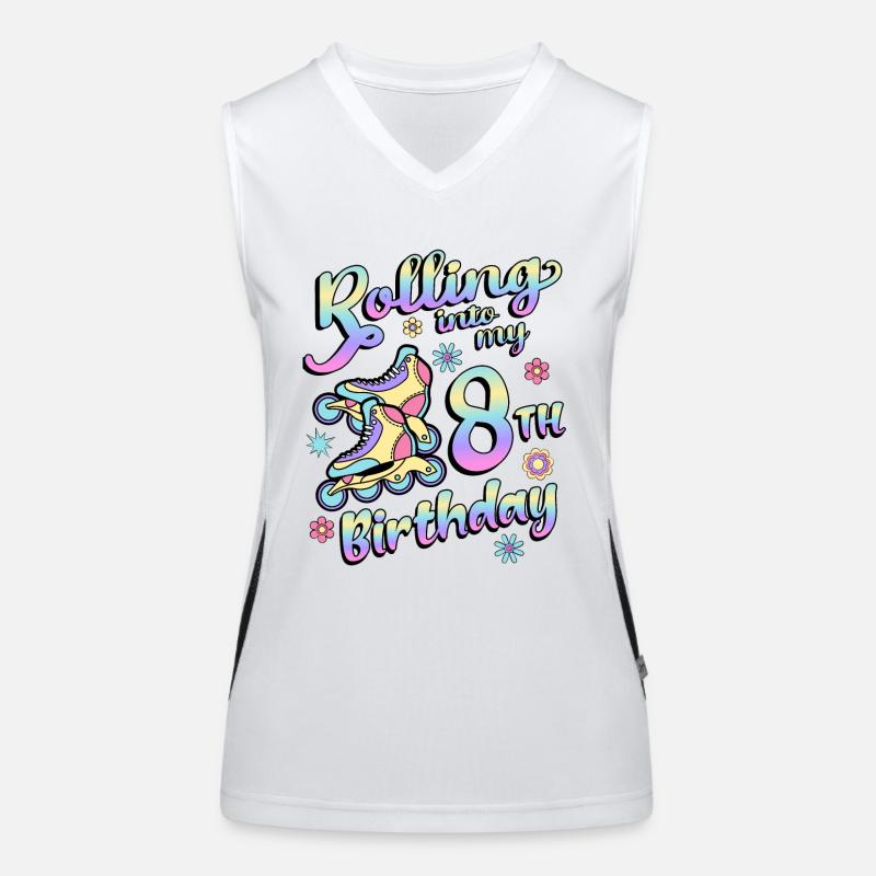 Rolling Into My 8th Birthday Roller Skater Inline Funktionelles Kontrast-Tank Top für Frauen
