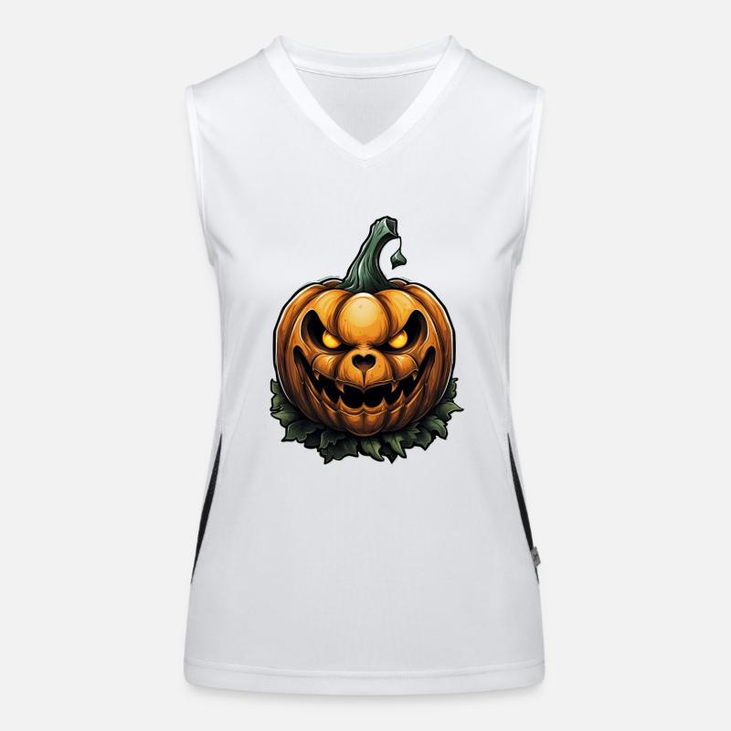 Scary Pumpkin Face I Spooky Halloween Funktionelles Kontrast-Tank Top für Frauen