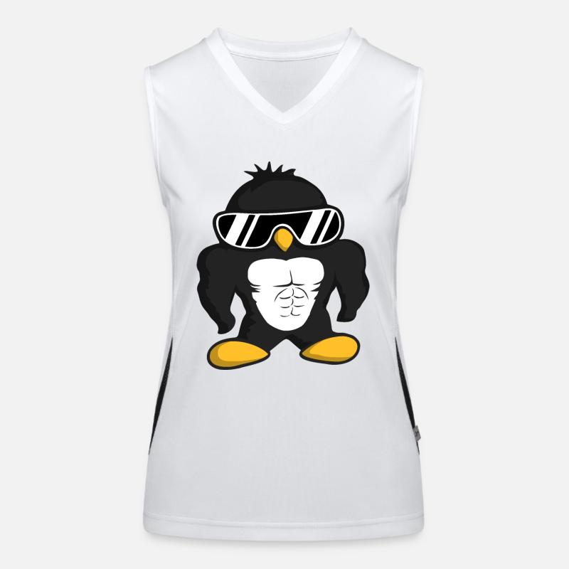 Bodybuilder Penguin Funny Cool Muscles Sunglasses Women's Functional Contrast Tank Top