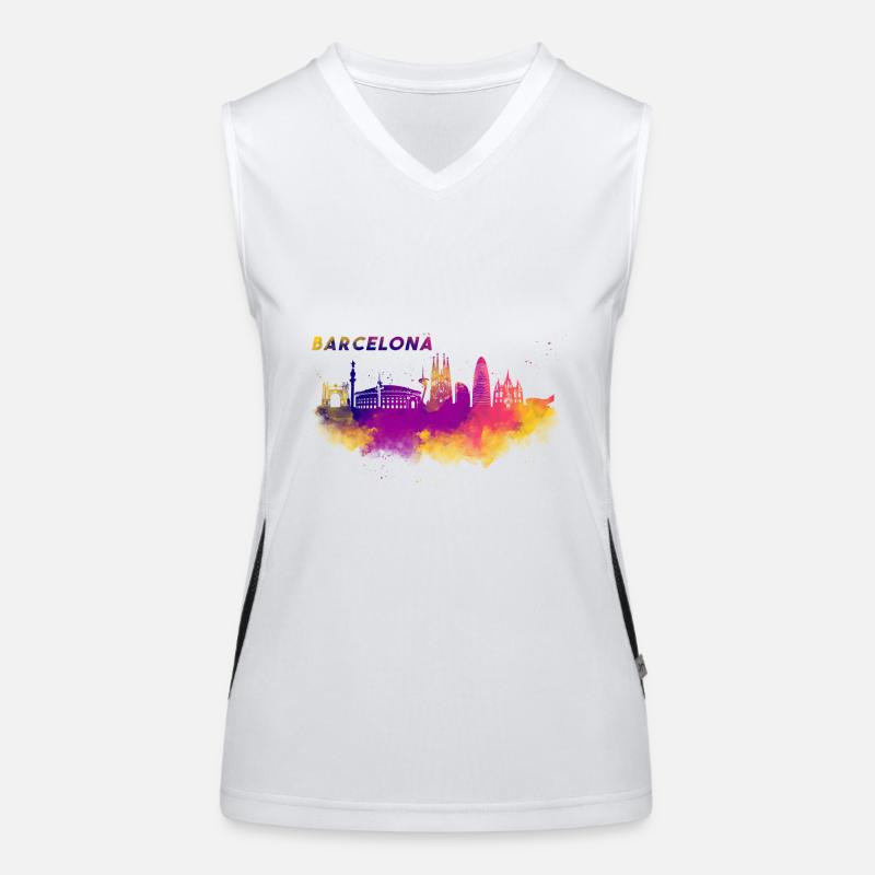 Skyline Barcelona in Spanien Funktionelles Kontrast-Tank Top für Frauen