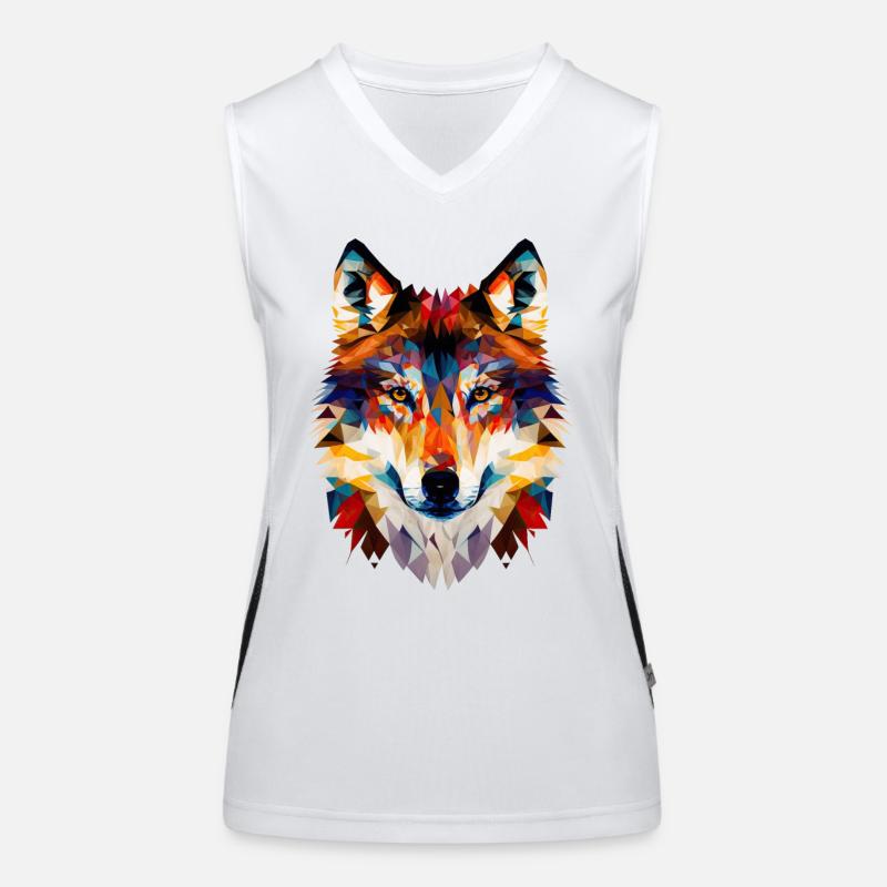 Wolf Face Geometric Abstract Colorful Women's Functional Contrast Tank Top