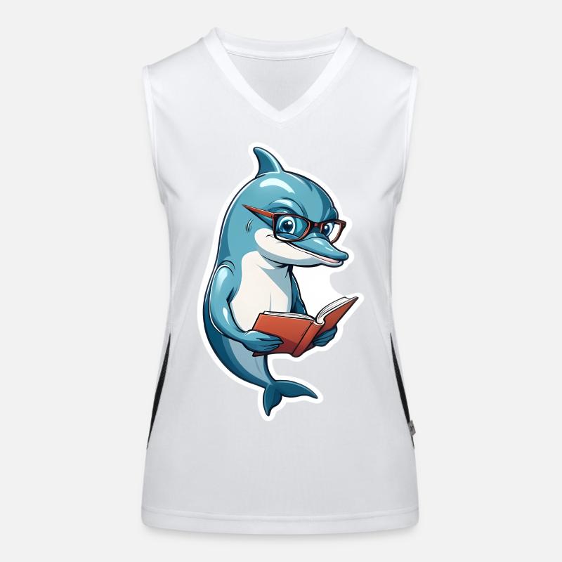 Clever dolphin with book Women's Functional Contrast Tank Top
