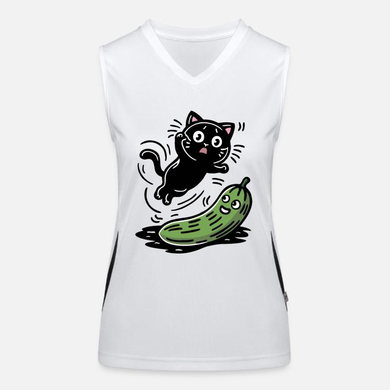 Chat effrayé et concombre Débardeur respirant contrasté Femme