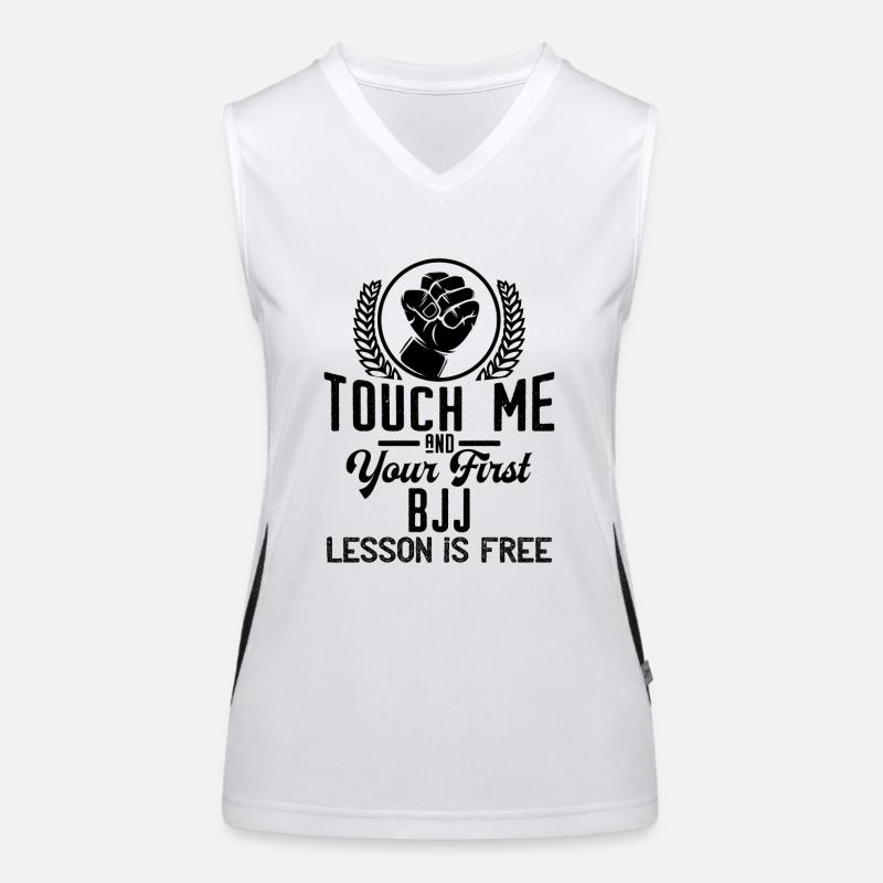 Touch me - first BJJ lesson free - black Women's Functional Contrast Tank Top