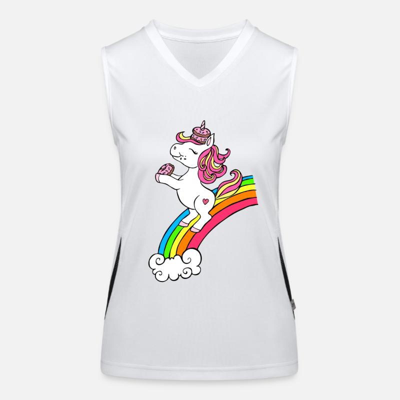 Einhorn mit Donuts und Regenbogen Funktionelles Kontrast-Tank Top für Frauen