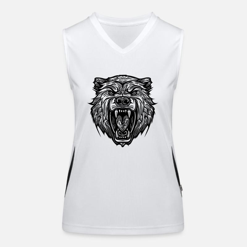 Wild bear's head with sharp teeth Women's Functional Contrast Tank Top