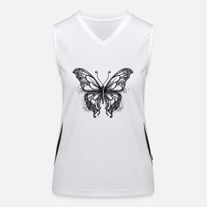 Lignes de tatouage minces style papillon rêve Débardeur respirant contrasté Femme