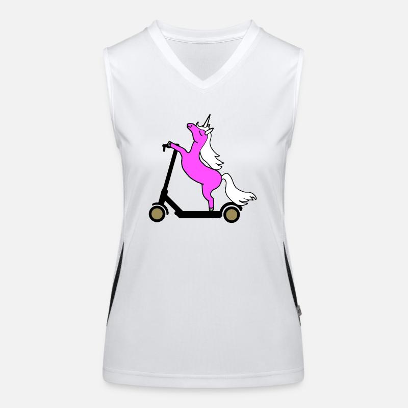 Pinkes Einhorn fährt E Scooter Roller Funktionelles Kontrast-Tank Top für Frauen