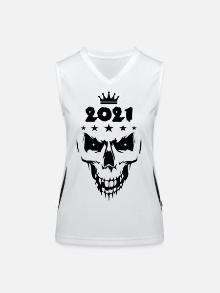 2021 Totenkopf - Funktionelles Kontrast-Tank Top für Frauen - Weiß/Schwarz - Vorne