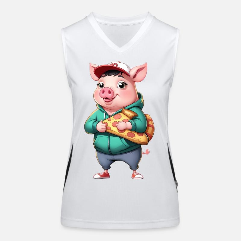 Cochon en sweat à capuche avec part de pizza Débardeur respirant contrasté Femme