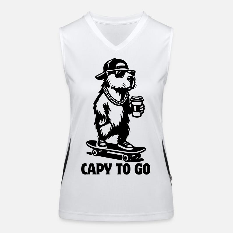 Capy to go | Capybara Skateboard | Kaffee Funktionelles Kontrast-Tank Top für Frauen