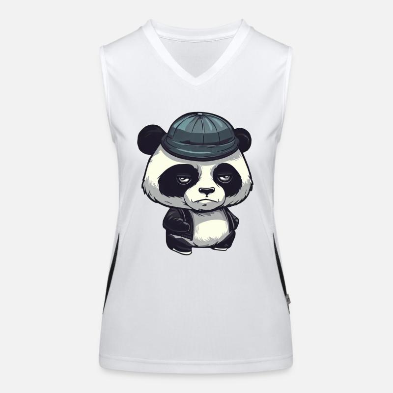 Cool panda bear with wool hat Women's Functional Contrast Tank Top
