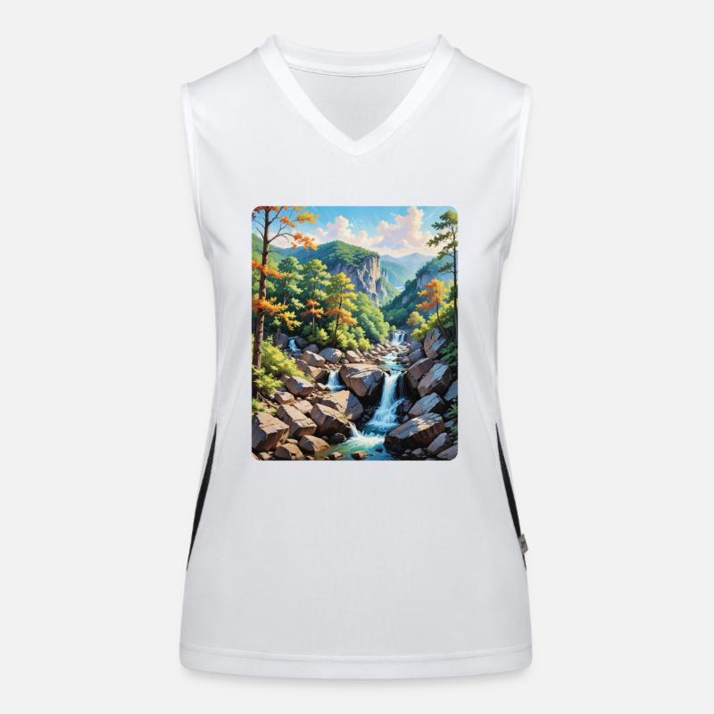 Serene Mountain Waterfall Landscape Women's Functional Contrast Tank Top