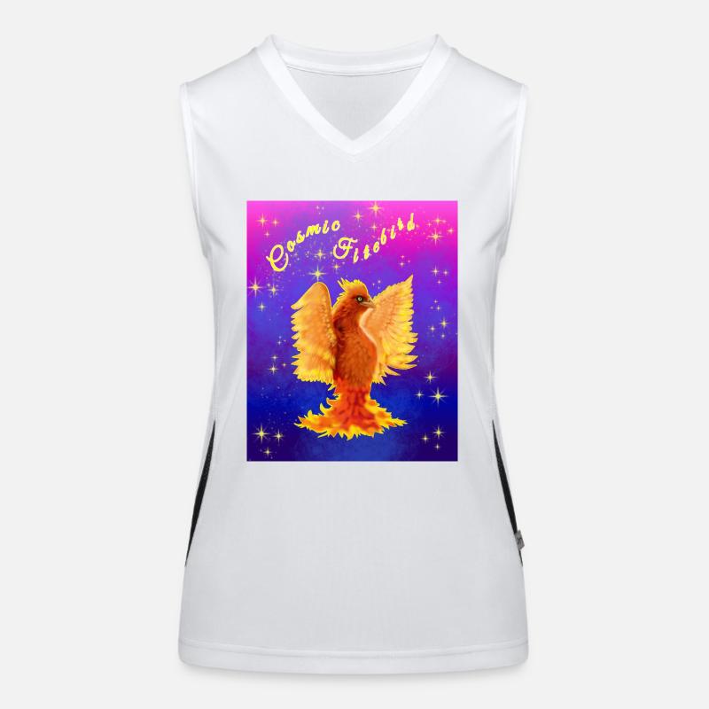 Ein orangefarbener kosmischer Cyber-Vogel Funktionelles Kontrast-Tank Top für Frauen