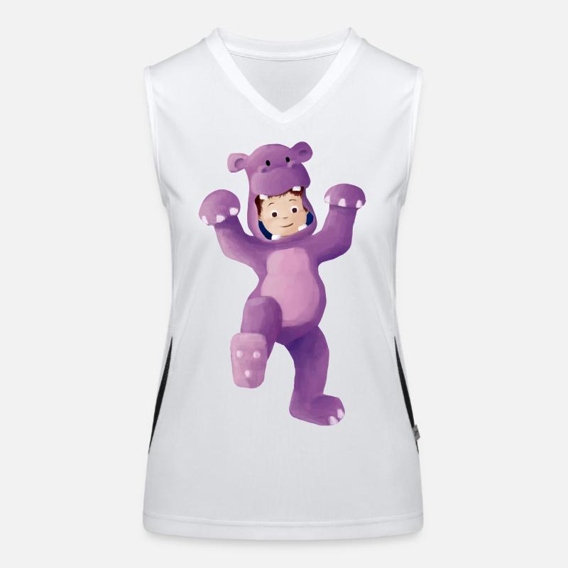 Junge als Nilpferd verkleidet Funktionelles Kontrast-Tank Top für Frauen