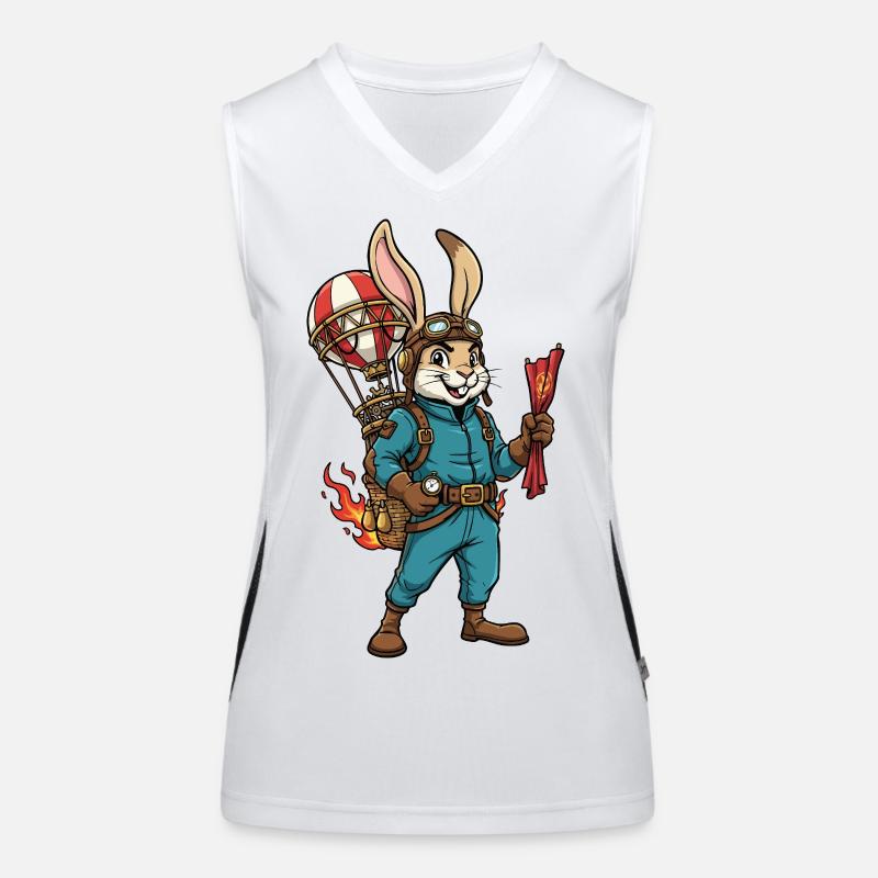 Rabbit Aviator Steampunk Hot Air Balloon Flight Women's Functional Contrast Tank Top