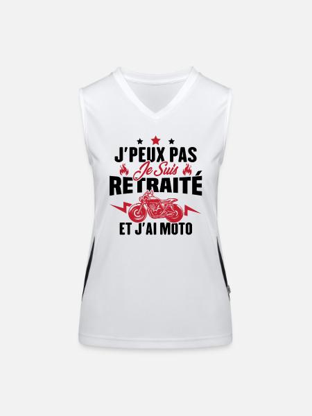 Cadeau J'peux pas je suis retraité et j'ai moto - Débardeur respirant contrasté Femme - blanc/noir - Devant