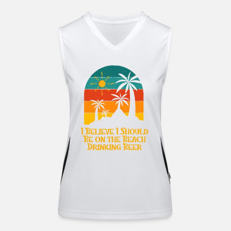 Should Be on the Beach Drinking Beer Holiday Funktionelles Kontrast-Tank Top für Frauen