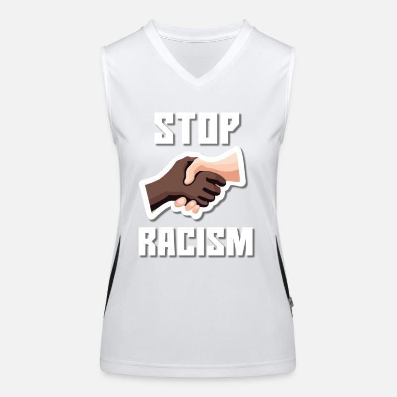 Stop Racism Hand shake White Women's Functional Contrast Tank Top