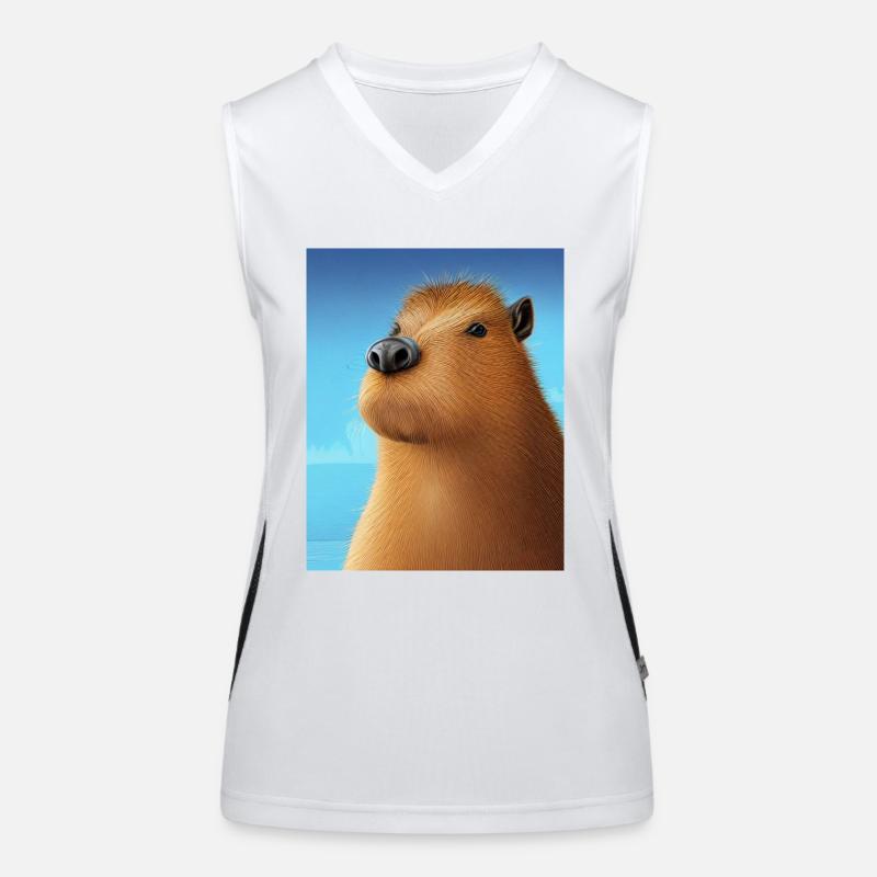 Cool Comic Portrait of Capybara Women's Functional Contrast Tank Top