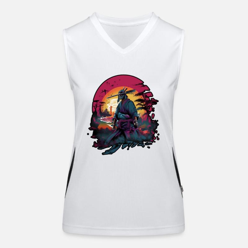 Chinese Warrior emerging from sunset, vector Women's Functional Contrast Tank Top
