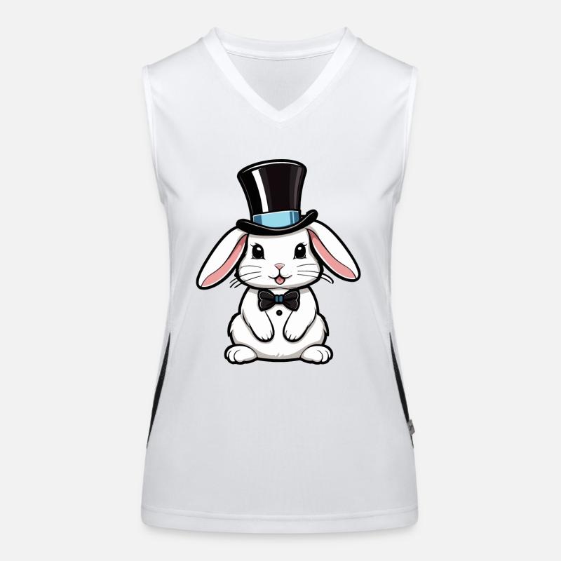 White Rabbit with a Hat and Bow Tie Women's Functional Contrast Tank Top