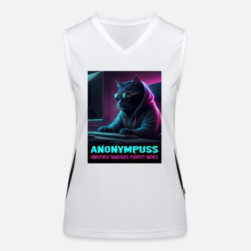 Anonympuss Cat Hacker Funny Image Cat Meme Women's Functional Contrast Tank Top