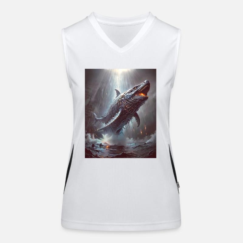 Bake-kujira Skeletal ghost whale gliding through m Women's Functional Contrast Tank Top
