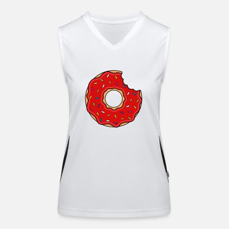 Donut with bite in red with colorful sugar sprinkles Women's Functional Contrast Tank Top
