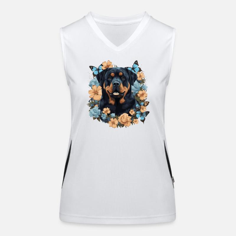 Rottweiler dog with flowers Women's Functional Contrast Tank Top