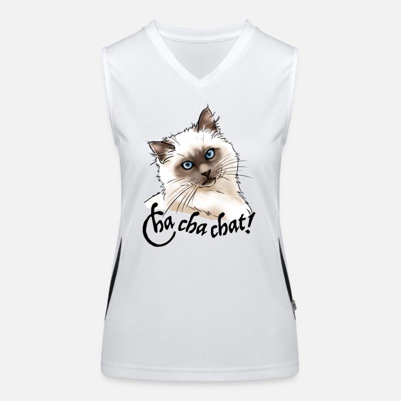chat birman "Cha cha chat" (texte noir). Débardeur respirant contrasté Femme