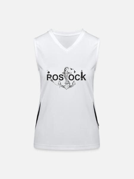 Rostock mit Schriftzug und Anker - Funktionelles Kontrast-Tank Top für Frauen - Weiß/Schwarz - Vorne