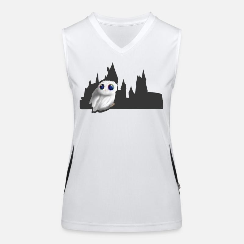 Nachthimmel- Eule vor einem Schloss Funktionelles Kontrast-Tank Top für Frauen