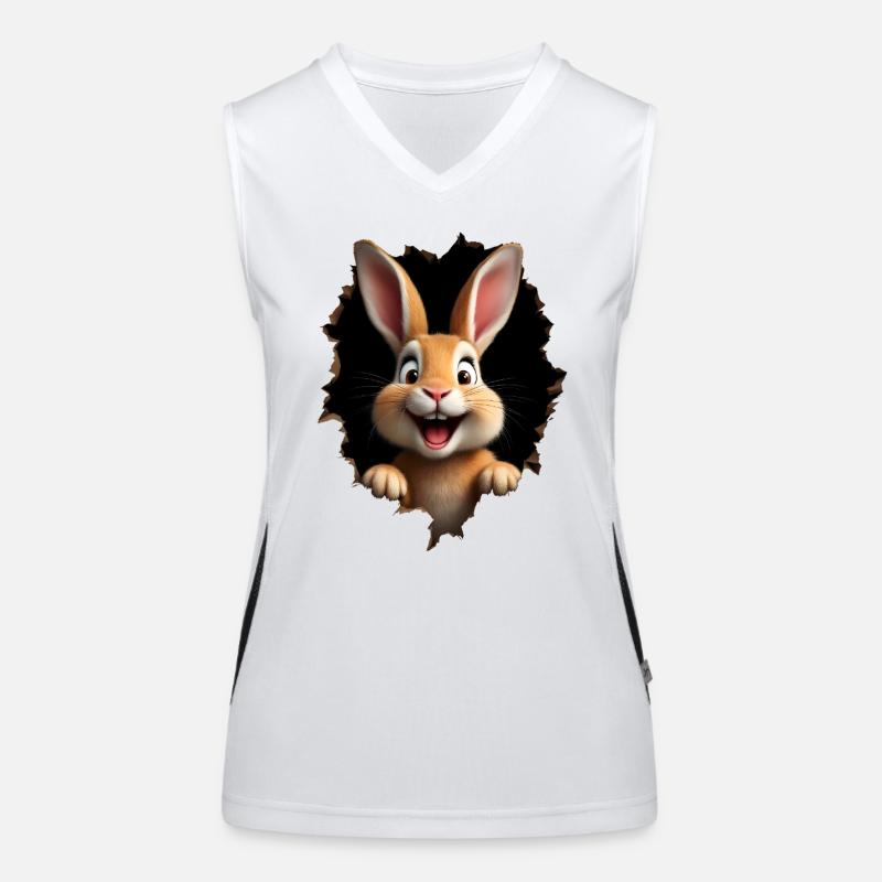Cute bunny peeks through hole - Easter bunny Women's Functional Contrast Tank Top