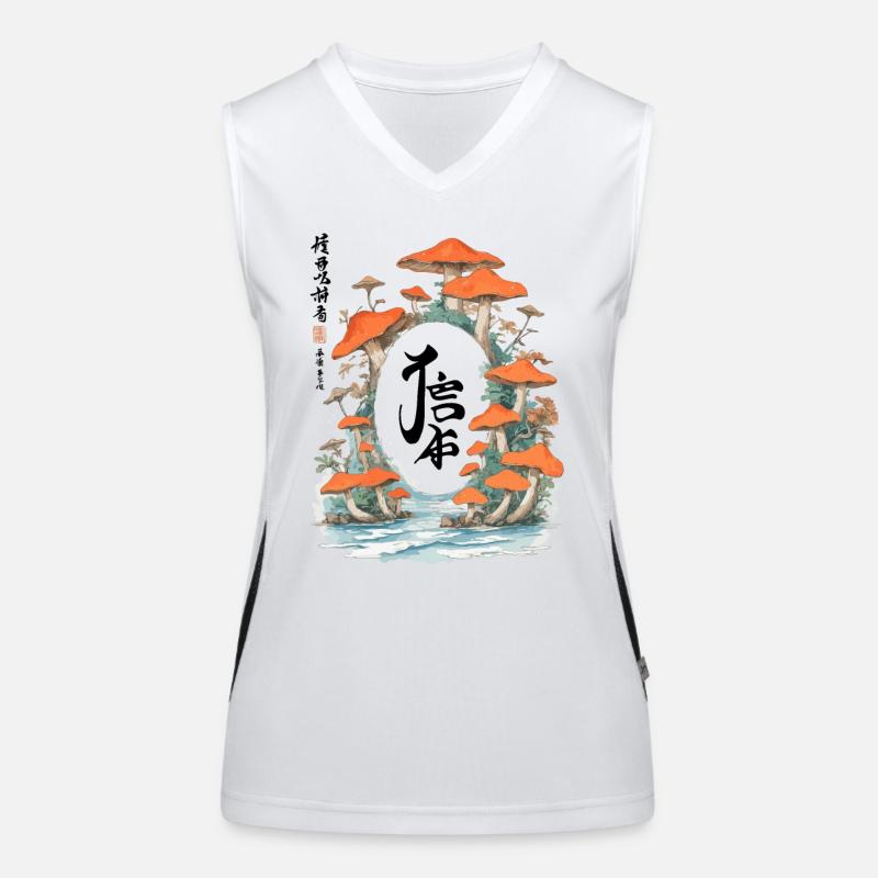 Magic Mushroom Scene in Ukiyo-E Kanji Style Women's Functional Contrast Tank Top