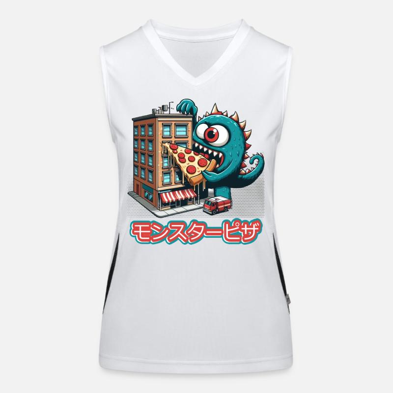 Pizza Monster Funny Women's Functional Contrast Tank Top