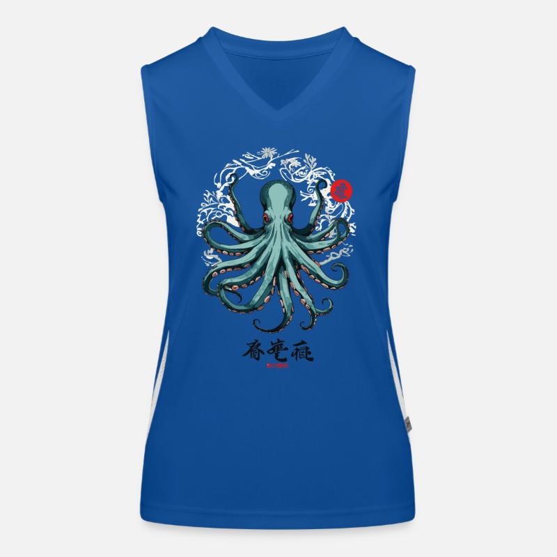 Conception d’affiche japonaise Octopus Ukiyo-E Kanji Débardeur respirant contrasté Femme