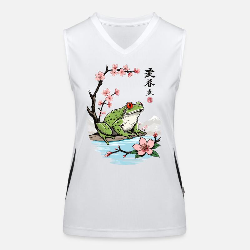Vintage Ukiyo-E grenouille fleur de cerisier Design Débardeur respirant contrasté Femme