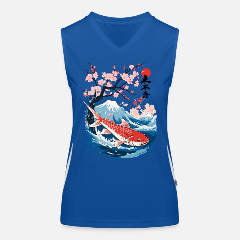 Vintage Ukiyo-E Koi carpe cerisier fleur Design Débardeur respirant contrasté Femme