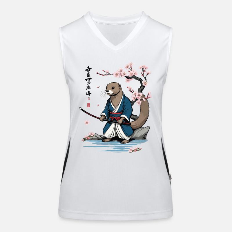 Süßer Samurai Otter Kirschblüten Ukiyo-E Design Funktionelles Kontrast-Tank Top für Frauen