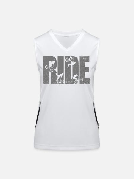 BMX Fahrer fahren Fahrrad Retro Urban - Funktionelles Kontrast-Tank Top für Frauen - Weiß/Schwarz - Vorne